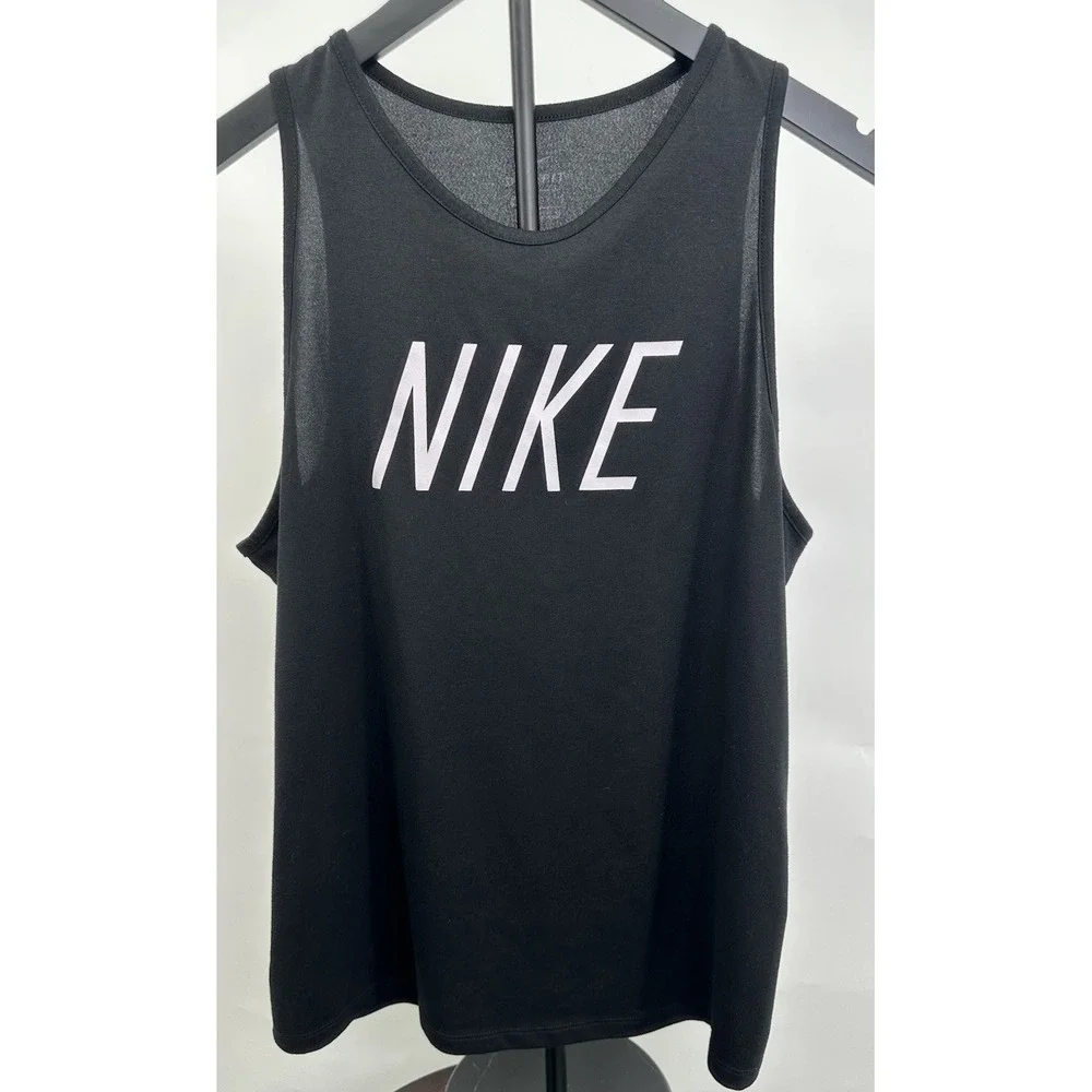 Nike Dri-Fit Women's Logo Graphic Sheer Polyester Sleeveless Tank Top Black M